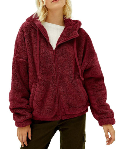 Women's Cozy Fleece Jacket with High Collar and Zipper NOVAE