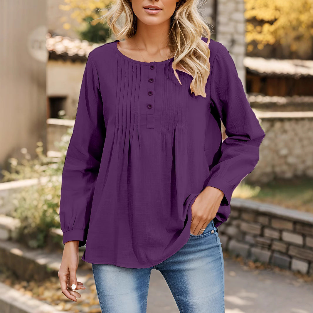 Women's blouse with pleats and button placket NOVAE