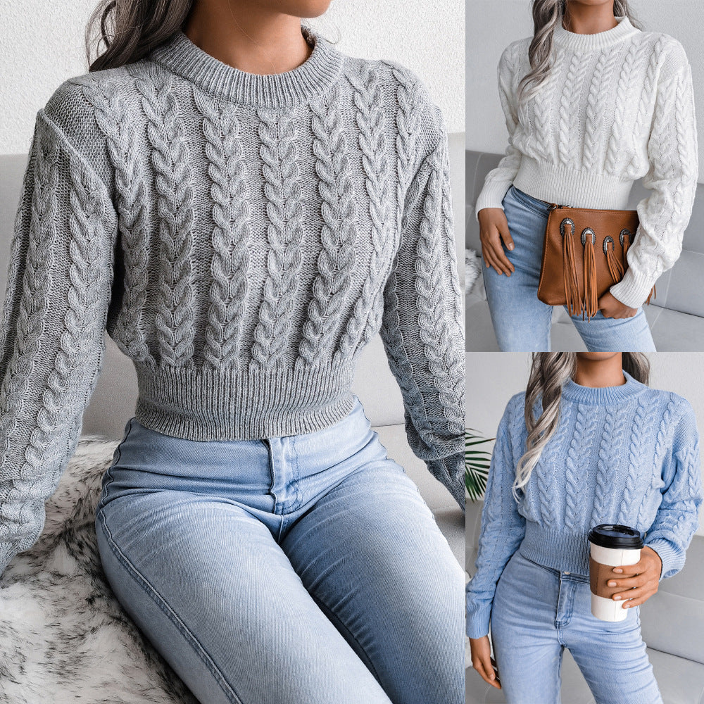 Women's chunky knit sweater with structured cable pattern and fitted cut NOVAE