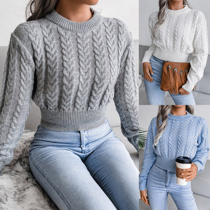 Women's chunky knit sweater with structured cable pattern and fitted cut NOVAE