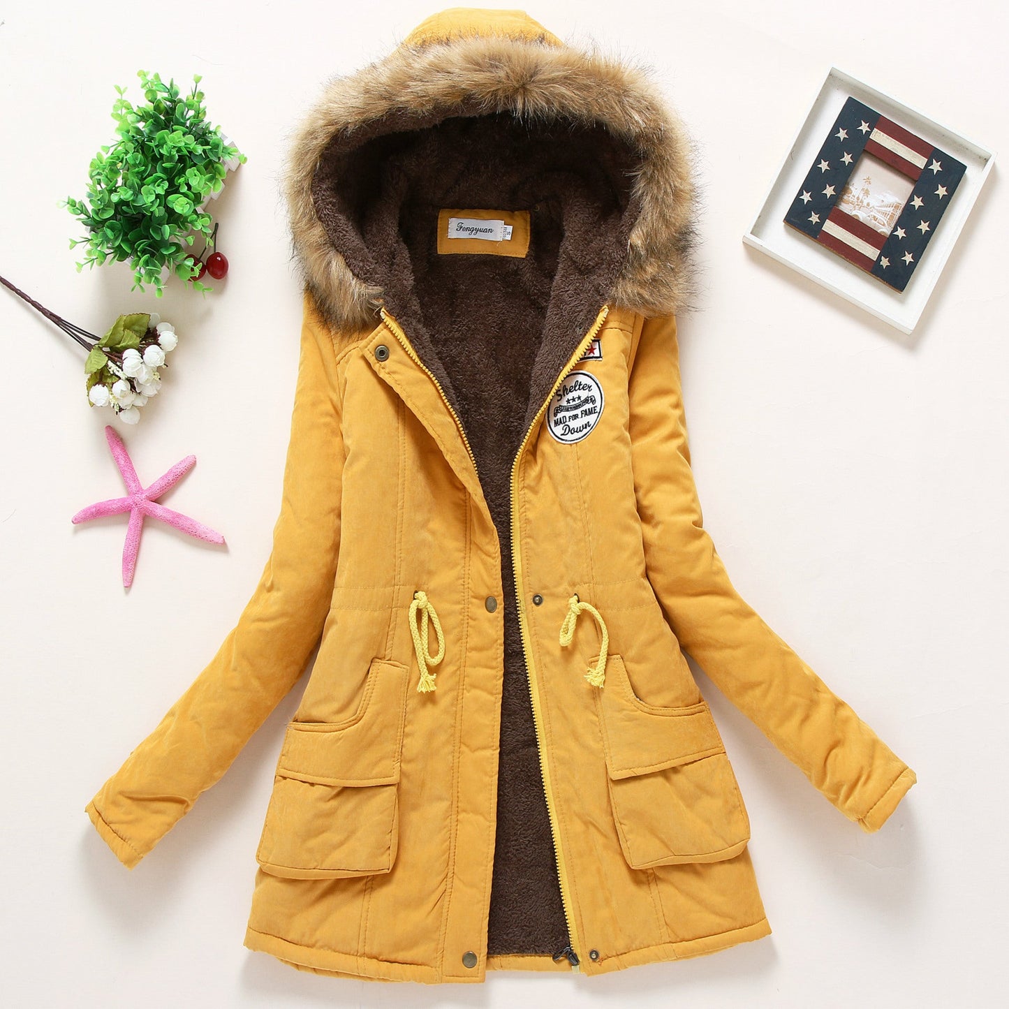 Women's quilted parka jacket with hood and faux fur lining NOVAE