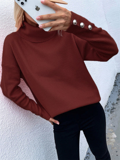 Women's chunky knit turtleneck sweater with button detail NOVAE