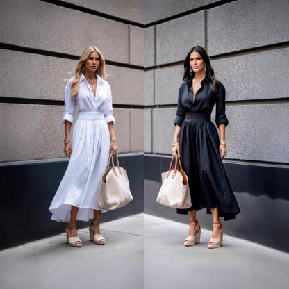 Women's shirt dress with asymmetrical hem and tailored cut NOVAE