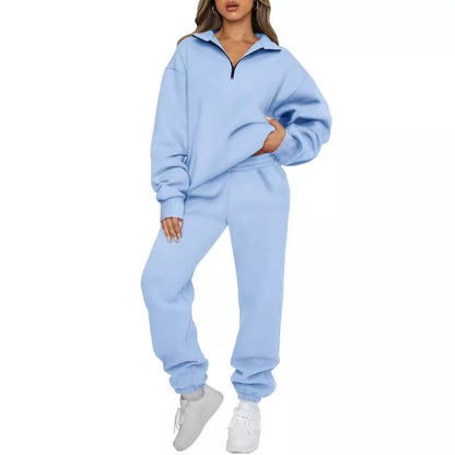 Women's Cozy Leisure Suit with Stand-Up Collar and Zipper NOVAE