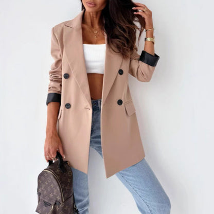 Women's elegant blazer with a wide cut and animal print on the sleeves NOVAE