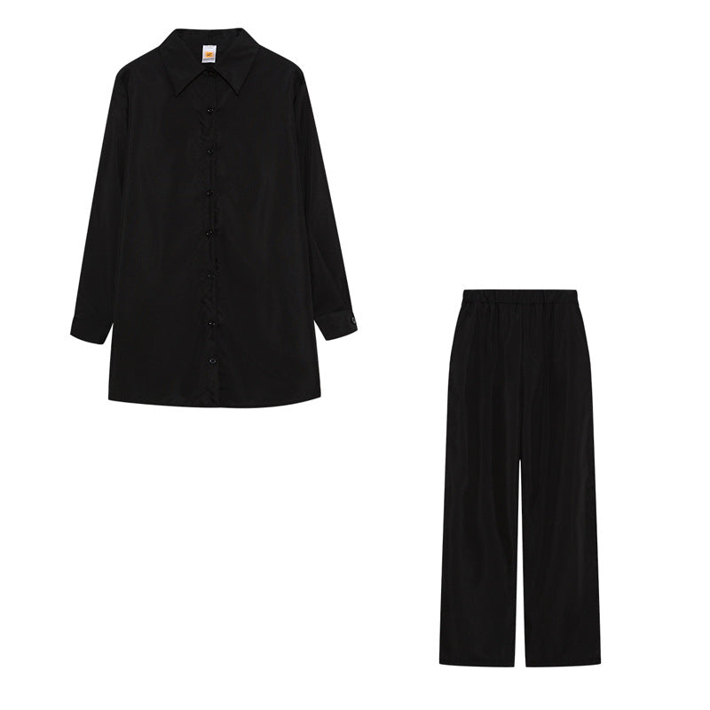 Women's Satin Pyjama Set with Long-Sleeved Blouse and Wide-Leg Trousers NOVAE