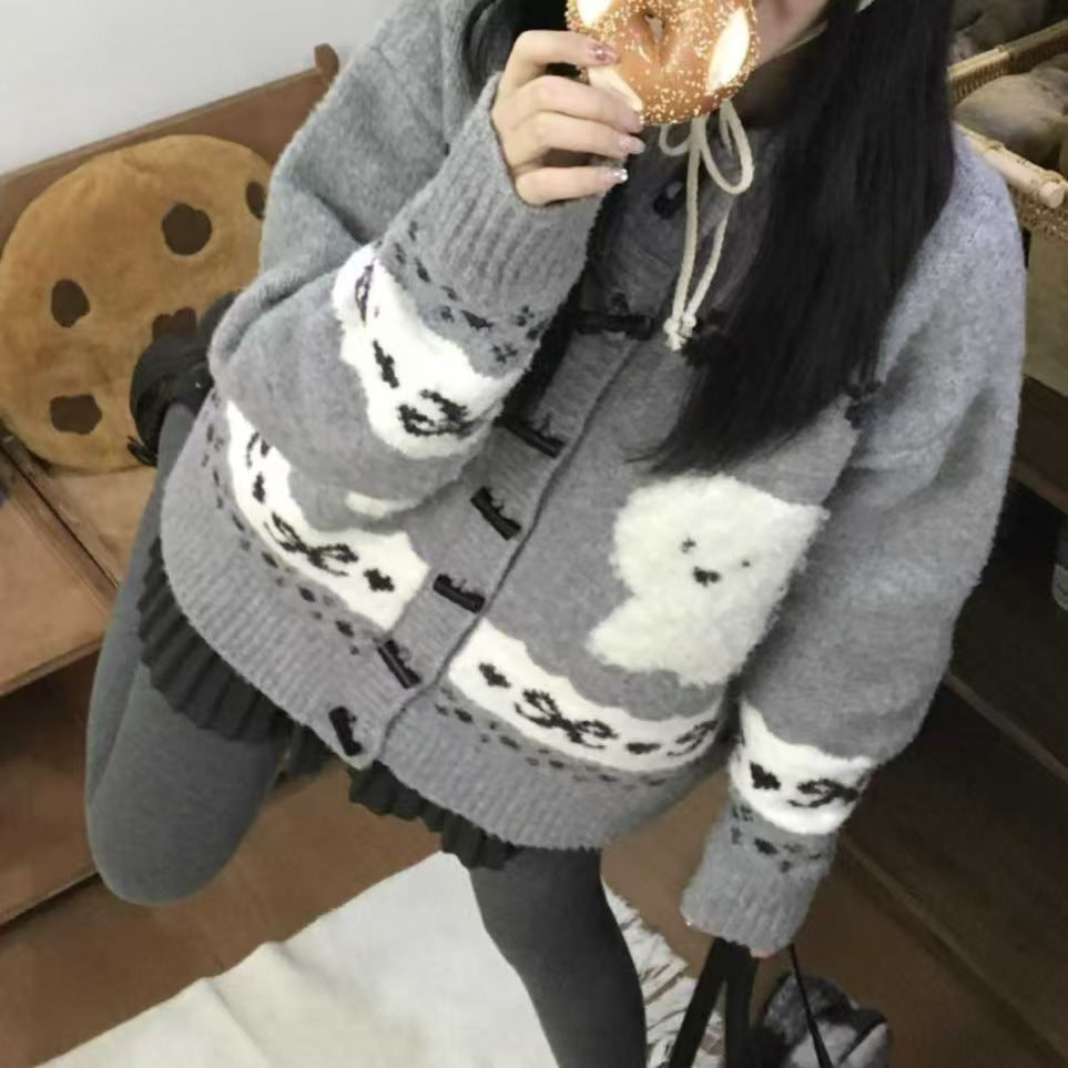 Women's patterned cardigan with animal motif and button details NOVAE