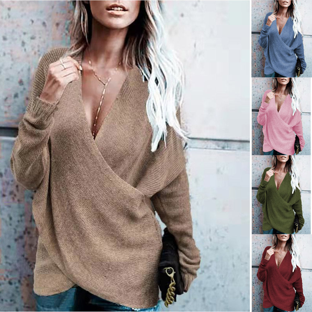 Women's Elegant Wrap Sweater with Soft Knit and Deep V-Neck NOVAE