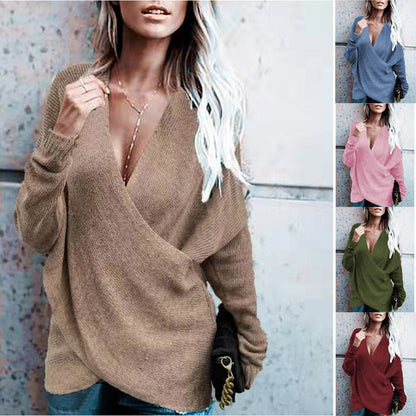 Women's Elegant Wrap Sweater with Soft Knit and Deep V-Neck NOVAE