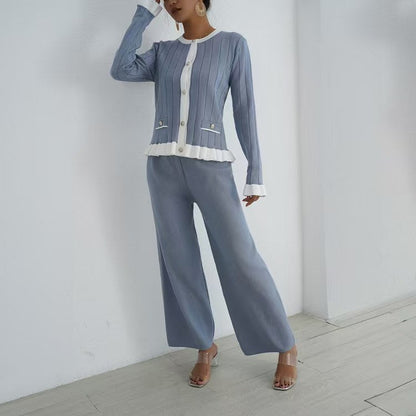 Women's elegant knit suit with fine ribbed details and timeless design NOVAE