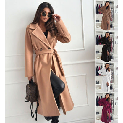 Women's elegant tailored trench coat with closed collar and belt NOVAE