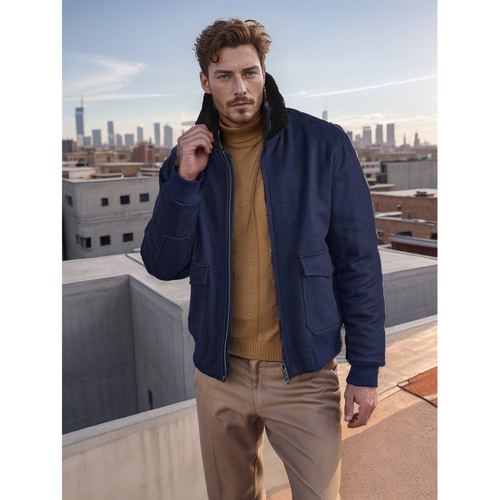 Men's bomber jacket with fleece collar and practical pockets NOVAE
