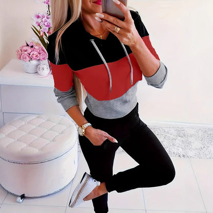 Women's fashionable casual pullover with hood and color block design NOVAE