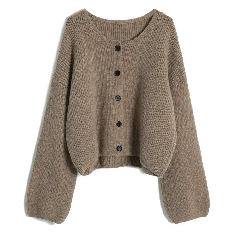 Women's fashionable short cardigan with fine ribbing and button detailing NOVAE