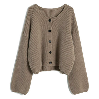 Women's fashionable short cardigan with fine ribbing and button detailing NOVAE