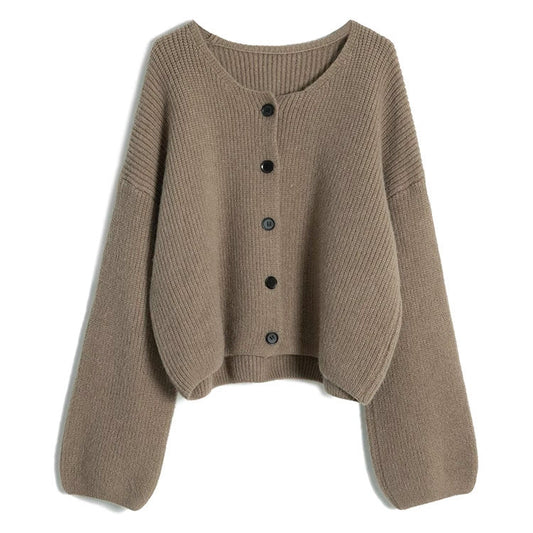 Women's fashionable short cardigan with fine ribbing and button detailing NOVAE