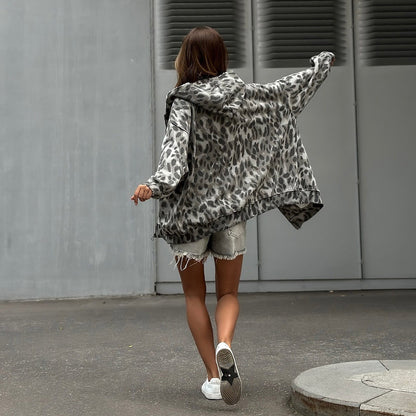 Women's hooded jacket with animal print and comfortable cut NOVAE