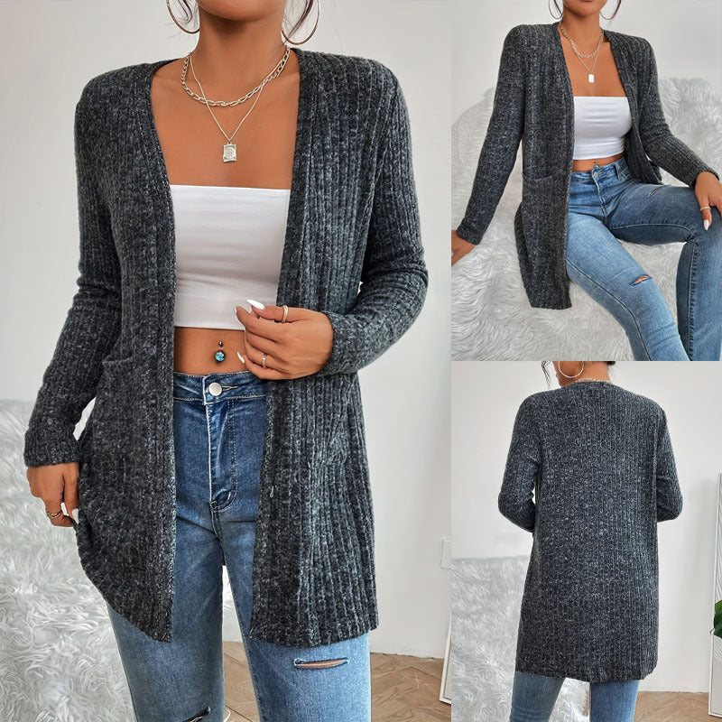 Women's open-front cardigan with diagonal rib knit pattern NOVAE