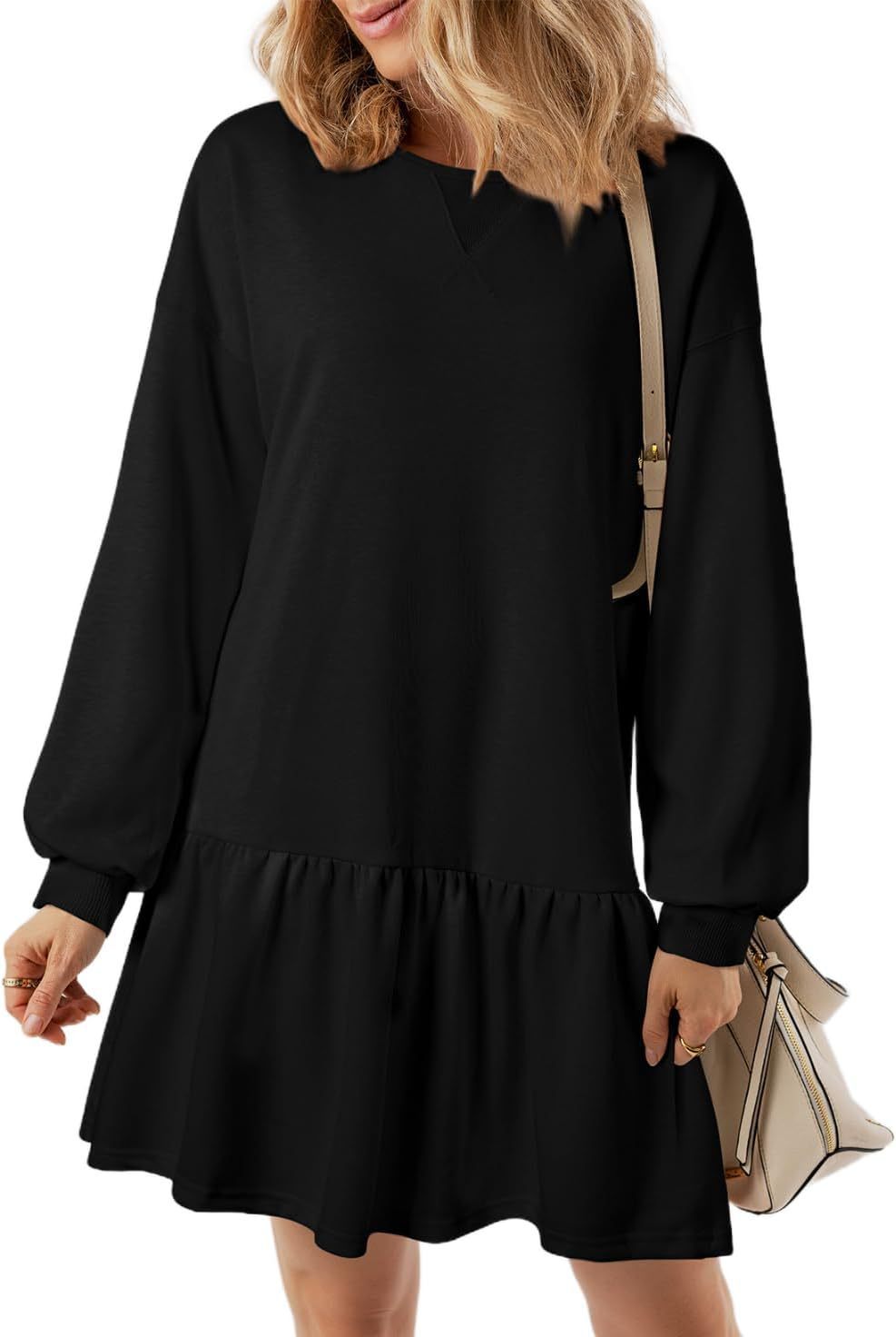 Women's casual sweatshirt dress with voluminous sleeves and ruffle detail NOVAE