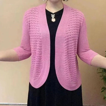 Women's cardigan with 3/4 sleeves and textured pattern NOVAE