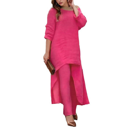 Women's elegant linen blouse with an asymmetrical cut and casual design NOVAE