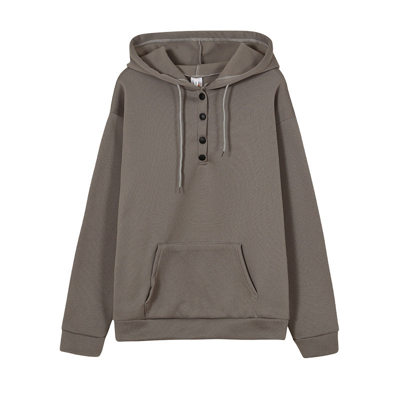 Women's hooded sweatshirt with button details and practical kangaroo pocket NOVAE
