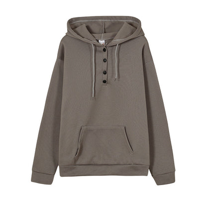Women's hooded sweatshirt with button details and practical kangaroo pocket NOVAE