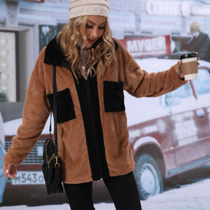Women's Cozy Fleece Jacket with Contrasting Pockets NOVAE