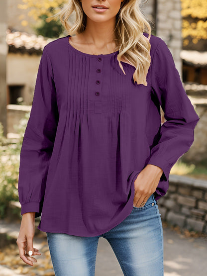 Women's blouse with pleats and button placket NOVAE