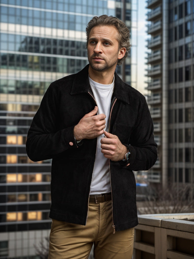 Men's stylish and casual suede jacket with stand-up collar NOVAE