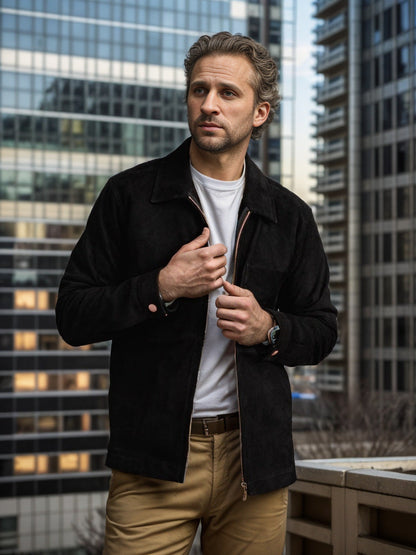 Men's stylish and casual suede jacket with stand-up collar NOVAE