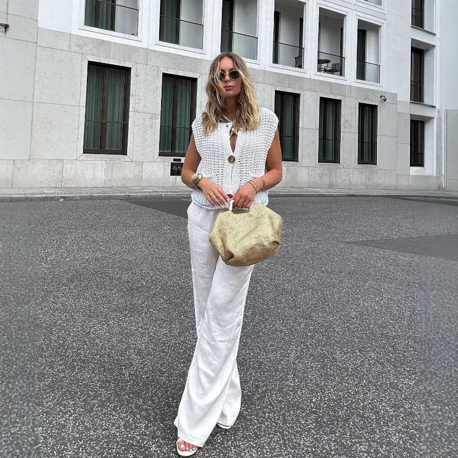 Women's knitted vest with decorative button closure NOVAE