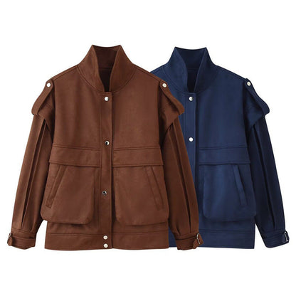 Women's utility jacket with practical pockets and fashionable stand-up collar NOVAE
