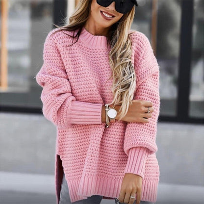 Women's chunky knit sweater with a relaxed fit and high collar NOVAE