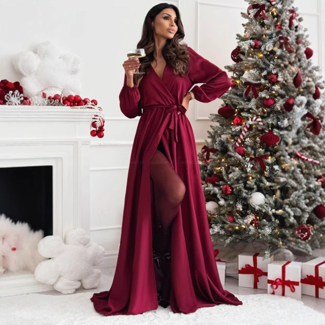 Women's elegant maxi dress with a slim silhouette and fitted belt NOVAE