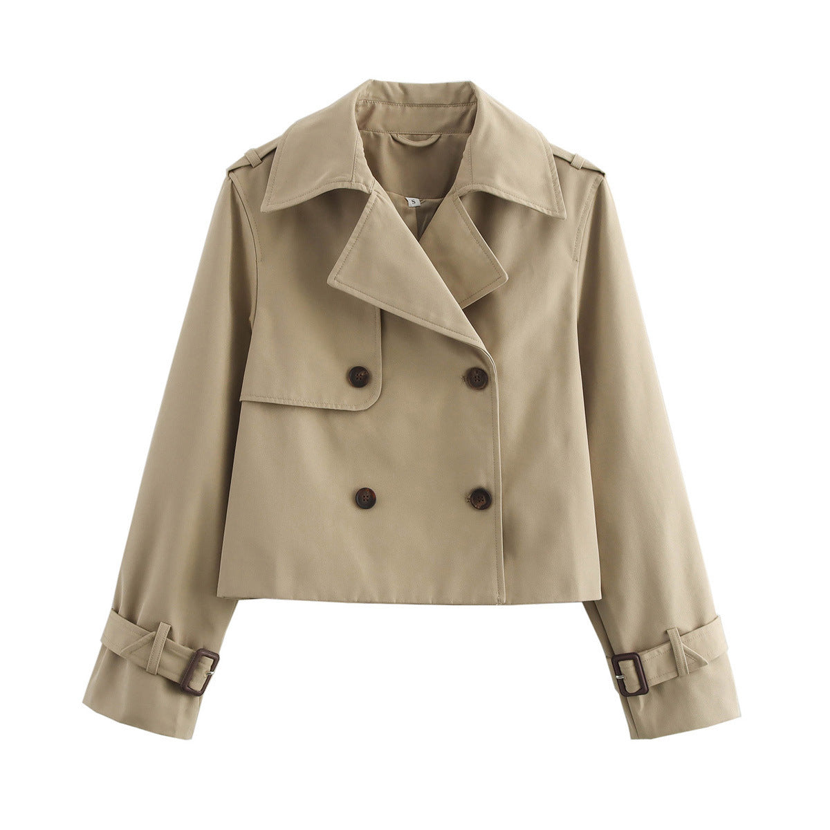 Women's cropped trench coat with double button placket and adjustable sleeves NOVAE