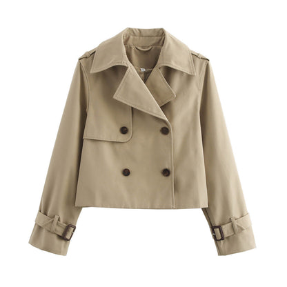 Women's cropped trench coat with double button placket and adjustable sleeves NOVAE