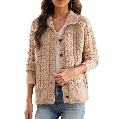 Women's chunky knit cardigan with decorative cable pattern and practical pockets NOVAE