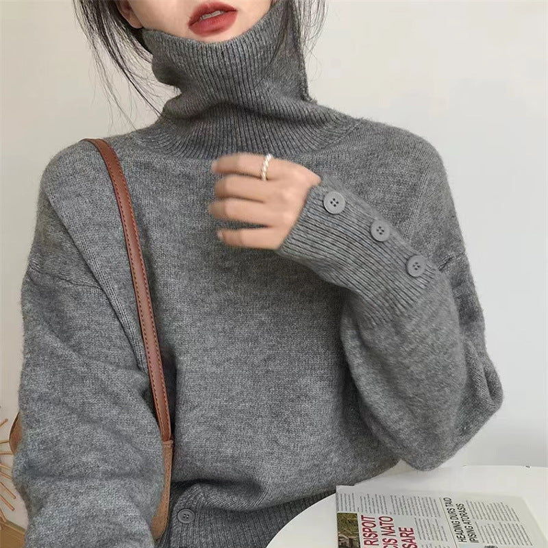 Women's roll-neck sweater with button details and a relaxed fit NOVAE