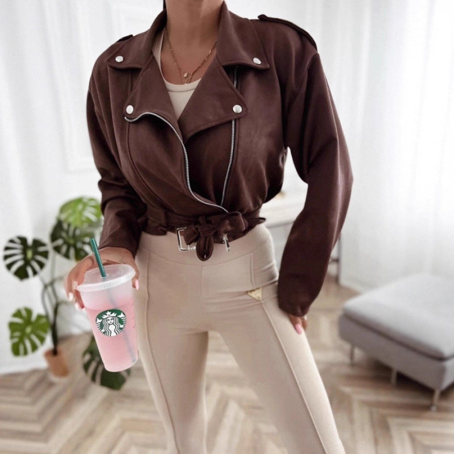Women's Casual Biker-Style Transitional Jacket with Waist Belt NOVAE