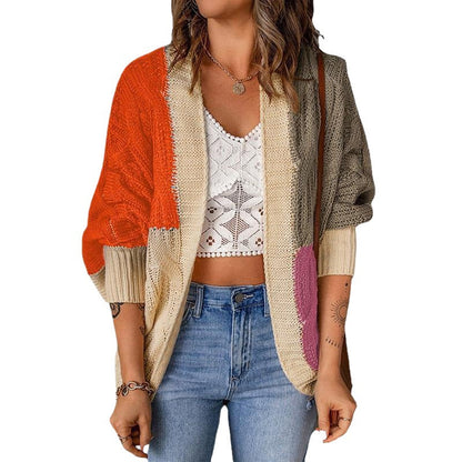 Women's Stylish Knit Cardigan with a Relaxed Fit and Color Block Design NOVAE