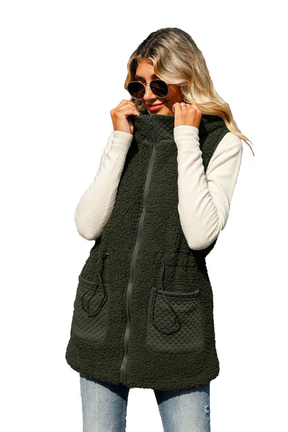 Women's fleece vest with high collar and practical pockets NOVAE