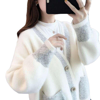 Women's cardigan with fashionable contrast details and deep pockets NOVAE