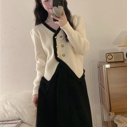 Women's cardigan with asymmetrical cut and gold button design NOVAE