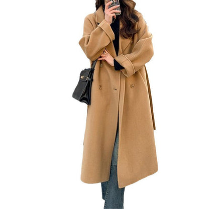 Women's Elegant Wool Coat with Double Button Placket and Wide Lapels NOVAE
