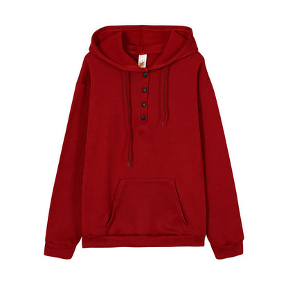 Women's hooded sweatshirt with button details and practical kangaroo pocket NOVAE
