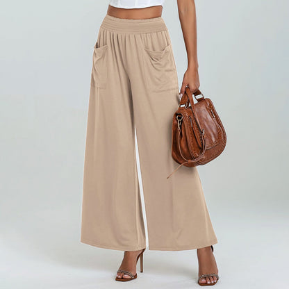 Women's wide-leg palazzo trousers with elasticated waistband and practical pockets NOVAE