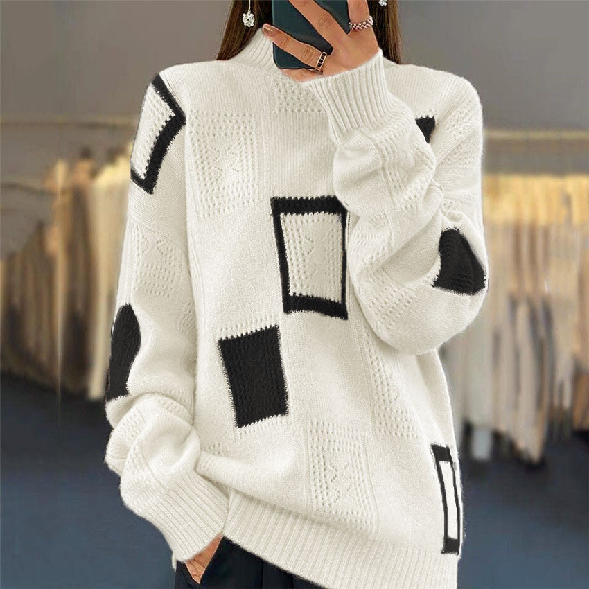 Women's fashionable sweater with structured patchwork pattern NOVAE