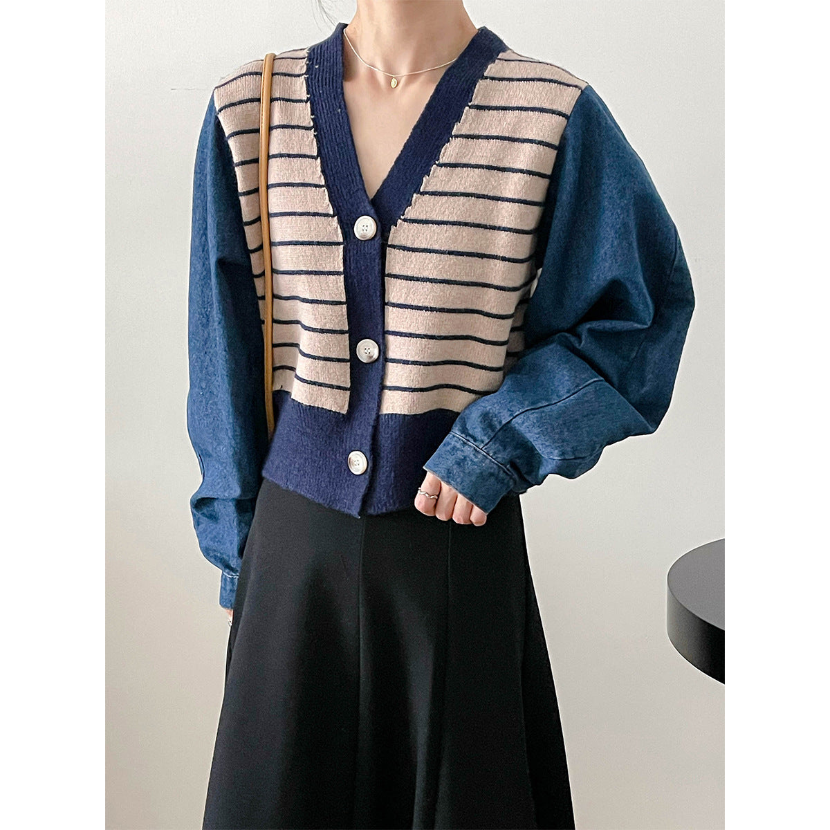 Women's fashionable cardigan with modern striped design and raglan sleeves NOVAE