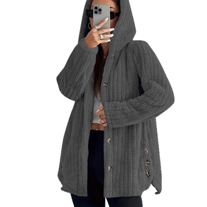Women's Cozy Hooded Jacket with Button Details NOVAE